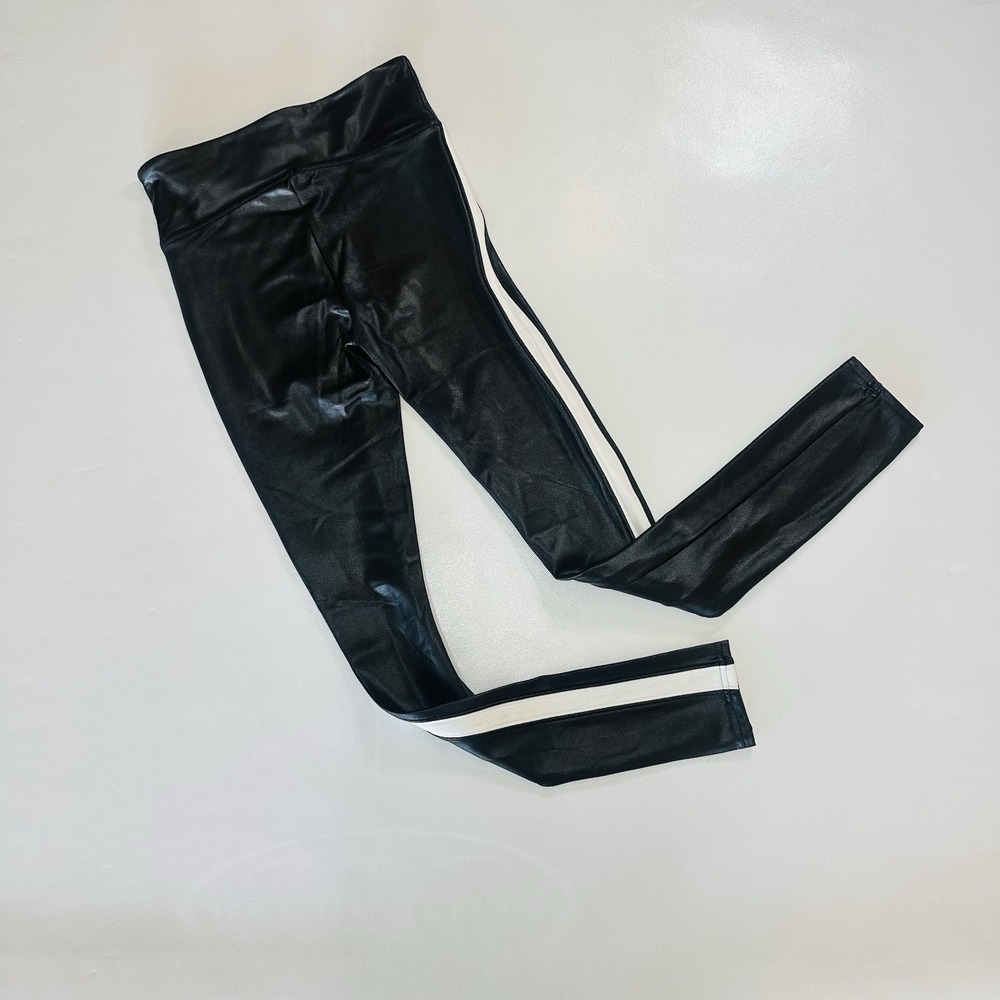 Spanx Faux Leather Stripe Leggings in Very Black and White XS‎